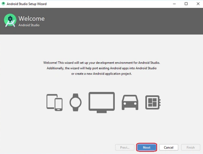 màn hình chào mừng android studio là gì