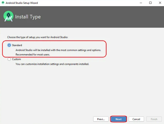 chọn loại cài đặt android studio